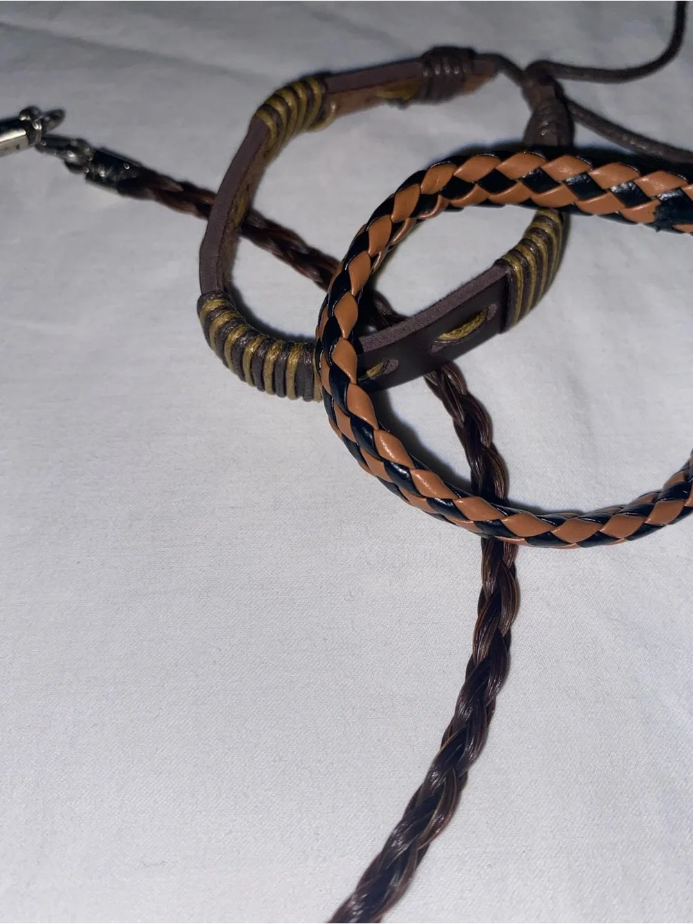 Men's Braided Leather Bracelet Set — Brown & Black and Necklace